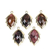 Natural Rhodonite Faceted Leaf Pendants, Rack Plating Brass Charms, Golden, 23x13.5x5.5mm, Hole: 1.2mm(G-I375-04G-04)