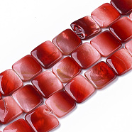 Spray Paint Freshwater Shell Charms, Square, Red, 14.5~15.5x14.5~15.5x2.5~4mm, Hole: 1mm, about 26pcs/Strand, 14.80 inch~15.47 inch(SHEL-T013-005B)
