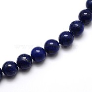 Dyed Natural Lapis Lazuli Round Beads Strands, Grade A, 10mm, Hole: 1mm, about 39pcs/strand, 15 inch(G-O047-06-10mm)