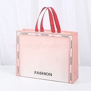 Non-woven Fabric Gift Tote Bags with Handle, Rectangle with Word Fashion, Pink, Unfold: 35x39.5x0.2cm, Fold: 39.5x10x30cm(ABAG-G017-02)