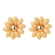(Jewelry Parties Factory Sale)Seed Beads Stud Earrings, with 304 Stainless Steel Earring Findings and Ear Nuts, Flower, Golden, PeachPuff, 14.5x15.5mm, Pin: 0.6mm(EJEW-JE04516-05)