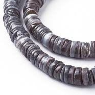 Shell Beads Strands, Dyed, Disc, Gray, 4.9~6x0.4~6mm, Hole: 1.4mm, about 15.94 inch~16.14 inch(40.5~41cm)(SSHEL-E571-49G)