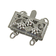 Filigree Brass Box Clasps, Platinum Color, about 14mm wide, 16mm long, hole: 2mm,(X-KK271)