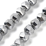 Electroplate Glass Beads Strands, Faceted, Lantern, Silver Plated, 7x7.8x7.5mm, Hole: 1.5mm, about 72pcs/strand, 20.79''(52.8cm)(EGLA-I018-FP03)