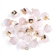 Electroplate Natural Rose Quartz Star Cut Round Charms, with Iron Findings, Faceted, Golden, 11~12x8x8mm, Hole: 1.5mm(G-S344-08H)