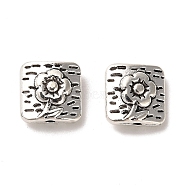 Tibetan Style Alloy Beads, Cadmium Free & Lead Free, Rectangle with Flower Pattern, Antique Silver, 10x10x4.5mm, Hole: 1.4mm, about 751pcs/1000g(FIND-C043-077AS)