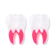 Two Tone Acrylic Pendants, Tooth Shapes, Hot Pink, 39.5x25.6x4mm, Hole: 2mm(MACR-M019-01D)