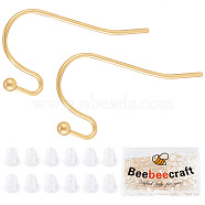 200Pcs 316 Surgical Stainless Steel Earring Hooks, Ear Wire, with 200Pcs Plastic Ear Nuts, Real 18K Gold Plated, 21x12x2mm, 22 Gauge, Pin: 0.6mm(STAS-BBC0001-89)