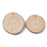 Unfinished Wood Pendants, Rustic Wood Disc, for DIY Painting Supplies, Home Decorations, Flat Round, Tan, 4~5x0.6cm, Hole: 3.5mm(WOOD-WH0025-46B)