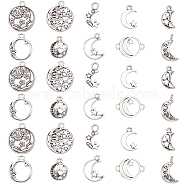 PandaHall Elit 165pcs 10 Style Moon & Star Alloy Ring Pendants and Links Connector, Antique Silver, 10.5~22.5x9~20.5x1~2mm, Hole: 1.5~3mm(FIND-PH0006-44)