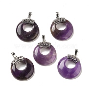 Amethyst Pendants, with Brass Findings, Flat Round, Platinum Metal Color, 28x6mm, Hole: 7x4mm(G-C071-3)