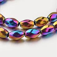 Electroplate Non-magnetic Synthetic Hematite Beads Strands, Twisted Oval, Multi-color Plated, 12x8~9mm, Hole: 1mm, about 33pcs/strand, 15.7 inch(G-F300-12-02)