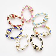Golden Plated Brass Screw Carabiner Lock Charms, for Necklaces Making, with Enamel, Horse Eye, Mixed Color, 24x16x2.5~5.5mm(KK-S338-143)