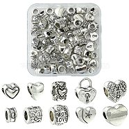 60Pcs 10 Styles Tibetan Style Alloy European Beads, Large Hole Beads, Heart, Antique Silver, 7.5~13.5x8~12x4.5~8.5mm, Hole: 4~5.5mm, 6pcs/style(MPDL-FS0001-02A)