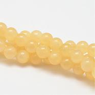 Natural Yellow Jade Bead Strands, Round, 8mm, Hole: 1mm, about 24pcs/strand, 7.75 inch(G-K121-02-8mm)
