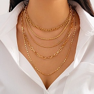 5Pcs 5 Styles Iron & Brass Chain Necklaces Set, Including Paperclip Chain Necklaces, Ball Chain Necklaces and Rope Chain Necklaces, Stackable Necklaces Sets, Golden, 14.37~24.41 inch(36.5~62cm), 1pc/style(NJEW-V003-06G)