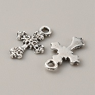 Tibetan Style Alloy Pendants, Cross Charm, Religion, Antique Silver, 15x10x1.5mm, Hole: 1.5mm(FIND-CJC0007-42I)