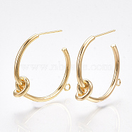 Brass Stud Earring Findings, Half Hoop Earrings, with Loop, Knot, Nickel Free, Real 18K Gold Plated, 29x27x7mm, Hole: 1.6mm, Pin: 0.7mm(KK-S350-017G)