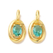 Brass Micro Pave Dark Cyan Cubic Zirconia Pendants, Oval, Real 18K Gold Plated, 22.5x11.5x5.5mm, Hole: 5x3mm(KK-H461-02G)