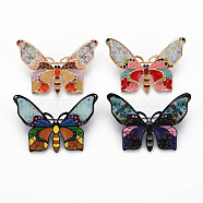 Butterfly Enamel Pin, Insect Alloy Brooch with Stickers for Backpack Clothes, Electrophoresis Black, Nickel Free & Lead Free, Mixed Color, 35x51.5x11mm, Pin: 0.8mm(JEWB-N007-048-FF)