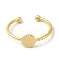 Rack Plating Brass Open Cuff Pad Ring Settings, Flat Round Cabochon Settings, Long-Lasting Plated, Lead Free & Cadmium Free, Golden, Tray: 6mm, Adjustable(KK-F873-39G)