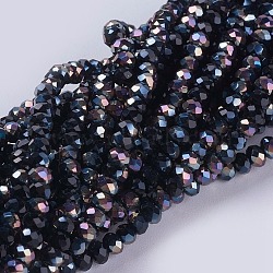 Electroplate Glass Beads Strands, Full Plated, Faceted, Rondelle, Black, 3x2mm, Hole: 0.8~1mm, about 185~190pcs/strand, 15.5~16 inch(39.3~40.6cm)(GLAA-F078-FP04)