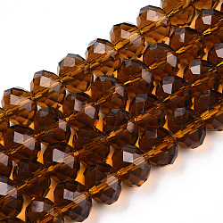 Handmade Glass Beads, Faceted Rondelle, Sienna, 12x8mm, Hole: 1mm, about 72pcs/strand(G02YI064)
