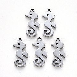 304 Stainless Steel Pendants, Laser Cut, Sea Horse, Stainless Steel Color, 17.5x7.5x1mm, Hole: 1.2mm(X-STAS-N092-60)