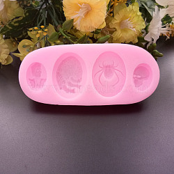 Food Grade Silicone Molds, Fondant Molds, For DIY Cake Decoration, Chocolate, Candy, UV Resin & Epoxy Resin Jewelry Making, Oval with Skull and Spider, Pink, 110x48x11mm(X-DIY-E013-05)