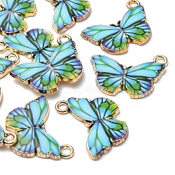 Printed Alloy Pendants, Cadmium Free & Nickel Free & Lead Free, Light Gold, Butterfly, Dark Turquoise, 15x20x1.5mm, Hole: 1.8mm(FIND-YW0001-69F)