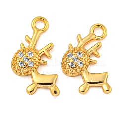 Christmas Theme Brass Clear Cubic Zirconia Pendants, Deer, Real 18K Gold Plated, 13~14.5x8x2.5mm, Hole: 1.5mm(KK-N254-27G)