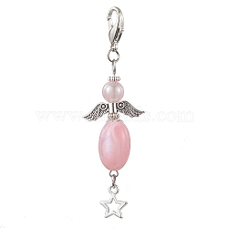 Acrylic Pendant Decorations, with Alloy Findings, Angel, Pink, 72.5mm(HJEW-JM01862-02)