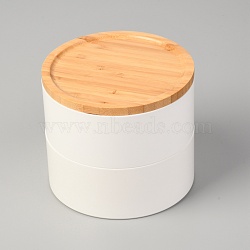 Two Layer Stackable Jewelry Box, Wooden Box, Circular, Floral White, 12.1x14cm, Inner Diameter: 135mm(OBOX-G014-01C)