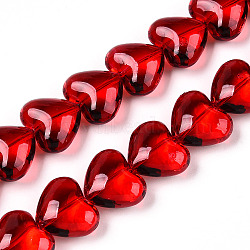 Transparency Glass Beads Strands, Heart, Red, 12.5x14.5x8mm, Hole: 0.8mm, about 50pcs/strand, 24.61''(62.5cm)(X-GLAA-T023-13A)