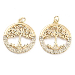 Brass Pave Cubic Zirconia Pendants, with Jump Ring, Golden, Branch, 24x21x2mm, Hole: 5mm(KK-U009-10I-G)