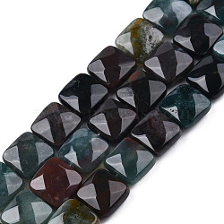 Natural Indian Agate Beads Strands, Faceted, Square, 12x12x4.5~5mm, Hole: 1mm, about 17pcs/strand, 8.0''(G-S357-D02-03)