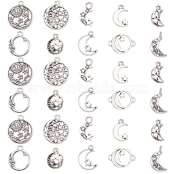 PandaHall Elit 165pcs 10 Style Moon & Star Alloy Ring Pendants and Links Connector, Antique Silver, 10.5~22.5x9~20.5x1~2mm, Hole: 1.5~3mm(FIND-PH0006-44)