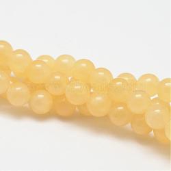 Natural Yellow Jade Bead Strands, Round, 8mm, Hole: 1mm, about 24pcs/strand, 7.75 inch(G-K121-02-8mm)