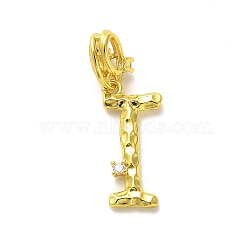 Rack Plating Brass Micro Pave Cubic Zirconia European Dangle Charms, Large Hole Letter Pendant, Real 18K Gold Plated, Long-Lasting Plated, Cadmium Free & Lead Free, Letter I, 26mm, Charm: 18x6.5x2mm, Hole: 4x2.5mm(KK-L210-015G-I)