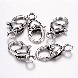 Tibetan Style Alloy Heart Lobster Claw Clasps , Cadmium Free & Lead Free, Mother's Day Jewelry Making,Heart, Antique Silver, about 27mm long, 13.5mm wide, 6mm thick, hole: 4mm(X-LF013Y)