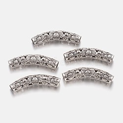 Flower Pattern Hollow Alloy Tube Beads, Antique Silver, 47x9x9mm, Hole: 6mm(PALLOY-K192-55AS)