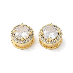 Brass Micro Pave Cubic Zirconia Slide Charms, Flat Round, Real 18K Gold Plated, 9.5x7mm, Hole: 6x2mm(KK-F872-23G)