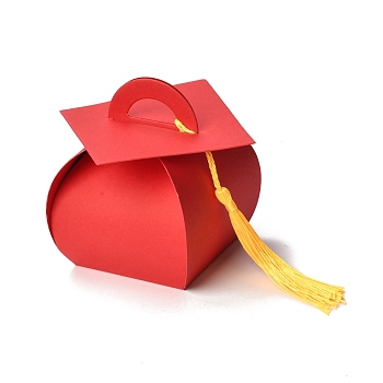 Paper Candy Boxes, Graduation Party Gift Box, with Tassel, Doctorial Hat Shape, Red, 6.75x7.15x8.6cm