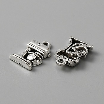 Tibetan Style Alloy Pendants, Coffee Machine, Antique Silver, 16.5x11x3mm, Hole: 1.2mm