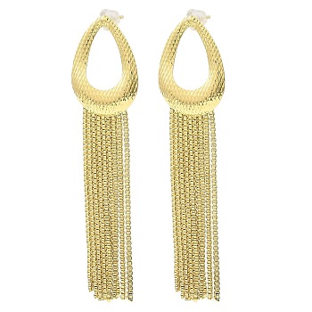 Hollow Teardrop Brass Stud Earrings, Chains Tassel Earrings, Long-Lasting Plated, Lead Free & Cadmium Free, Real 18K Gold Plated, 70x17mm, Pin: 0.8x11mm