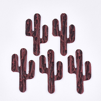 Eco-Friendly Cowhide Big Pendants, Cactus, Brown, 60x30x1.5mm, Hole: 1.5mm