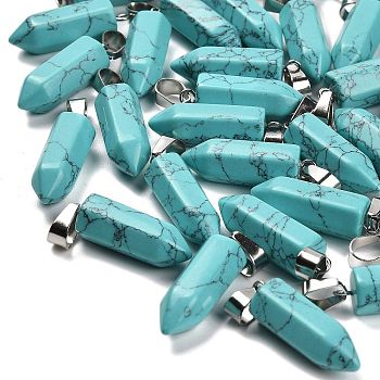 Synthetic Turquoise Pendants, with Stainless Steel Color Plated 201 Stainless Steel Snap on Bails, 25.5~26.5x8~9x8~9mm, Hole: 7x4mm