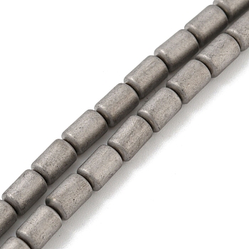 Electroplated Synthetic Non-magnetic Hematite Beads Strands, Frosted, Column, Antique Silver Plated, 3.7~3.8x5.8~5.9mm, Hole: 0.8mm, about 65pcs/strand, 15.75''(40cm)