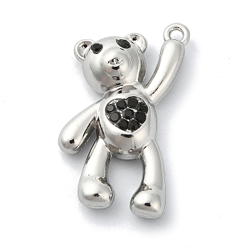 Rack Plating Alloy with Rhinestone Pendants, Bear, Platinum, 27x20x5.5mm, Hole: 1.4mm