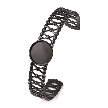 304 Stainless Steel Cuff Bangle Making, Blank Bangle Bases, with Round Trays, Ion Plating(IP), Black, Inner Diameter: 2.52x1.97 inch(6.4x5cm), Tray Size: 16mm